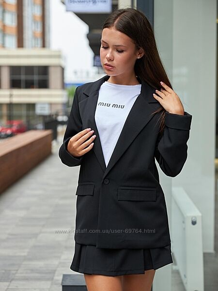Стильний чорний класичний піджак для дівчинки на підкладці, р.146-164