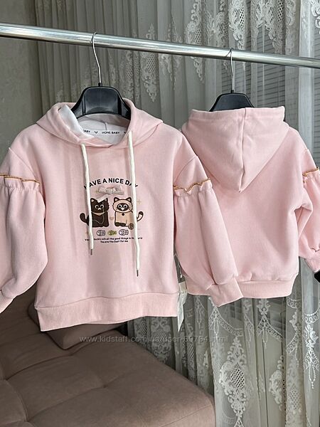 Худі з капюшоном ніжно-рожевого кольору для дівчинки, р.86-110 