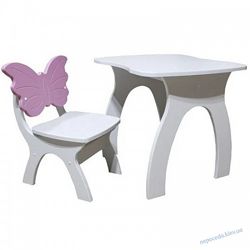 Детский стол со стулом Бабочка белый с розовым