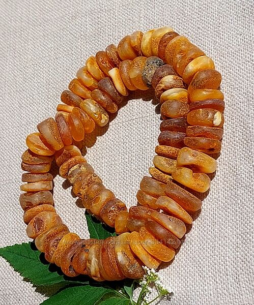 Янтарне намисто крупні медові шайби, лечебное янтарное ожерелье шайбы