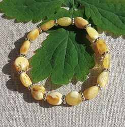 Білий пейзажний янтарний браслет, натуральний королівський бурштин 