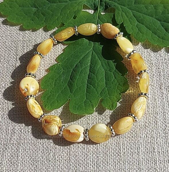 Білий пейзажний янтарний браслет, натуральний королівський бурштин 