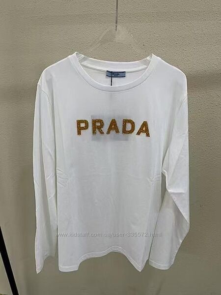 Лонгслив Prada хлопок с вышивкой из бисера, новый