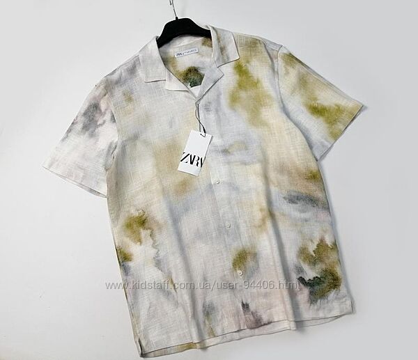 Свободная вискозно-льняная мужская рубашка шведка Zara