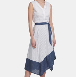 Брендовая летняя льняная с хлопком юбка с асимметричным низом DKNY