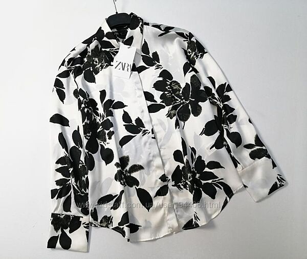 Рубашка атласная с длинным рукавом и принтом zara