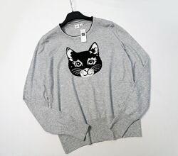 Серый с шерстью свитер женский с кошкой Gap