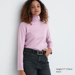 Uniqlo теплая пудровая трикотажная водолазка с длинными рукавами