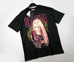 Новая черная свободная футболка в принт pull&bear