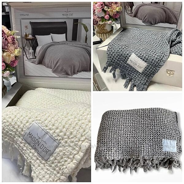 Хлопковое Покрывало-Плед премиум с жаккардовым узором -Пике Maison Emelin