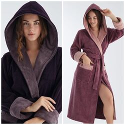 Женский халат Велюр/Махра с капюшоном  Nusa 4145 Лиловый, Фиолет 