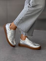 Трендові срібні Кеди Кросівки, шкіра 