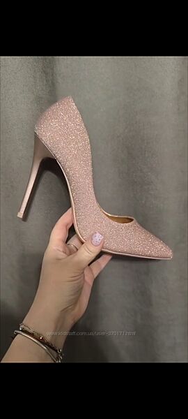Святкові Туфлі в блискітках кольору Шампань