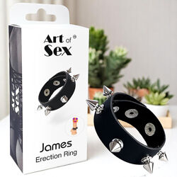 Ерекційне кільце Art of Sex James з натуральної шкіри із шипами чорне