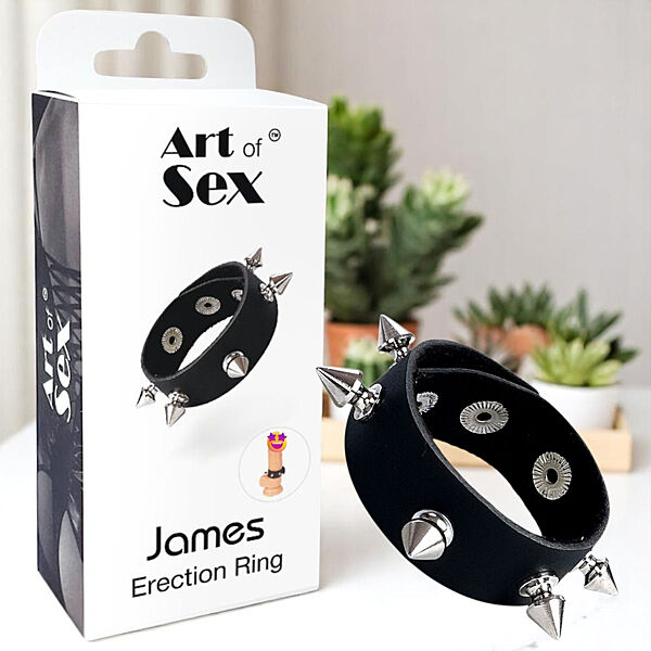Ерекційне кільце Art of Sex James з натуральної шкіри із шипами чорне
