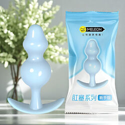 Анальна пробка втулка Meleon блакитна для початківців мяка пружна