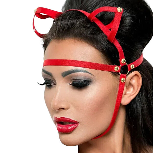 Маска червона з вушками відкрита Me-Seduce МК 05 еротичний аксесуар