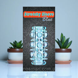 Насадка на член стимулююча з рельєфом синя Stretchy Sleeve Blue Boss Series