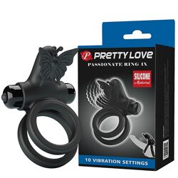 Ерекційне віброкільце з метеликом стимулятором клітора чорне Pretty Love