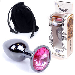 Анальна пробка з рожевим кристалом S Jewellery dark silver plug pink Boss 