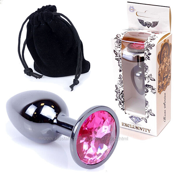 Анальна пробка з рожевим кристалом S Jewellery dark silver plug pink Boss 