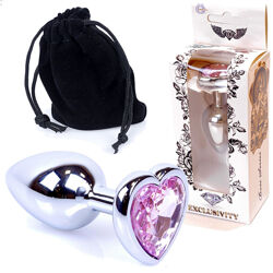 Анальна пробка з рожевим кристалом серце S Jewellery silver heart plug rose