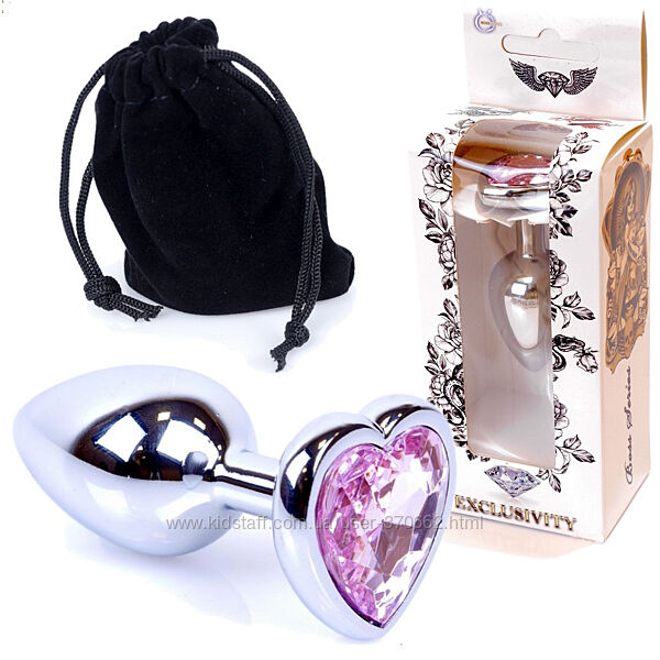 Анальна пробка з рожевим кристалом серце S Jewellery silver heart plug rose