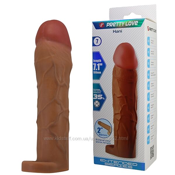 Насадка на пеніс коричнева Pretty Love Hani, що подовжує і стимулює