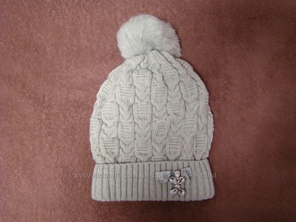 Шикарная зимняя шапка jamiks р 54 с натуральным помпоном и камнями сваровск