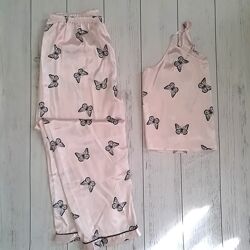 Піжама атласна жіноча в метеликах M-L