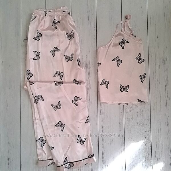 Піжама атласна жіноча в метеликах M-L