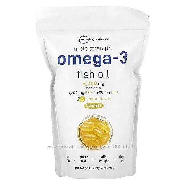 Micro Ingredients, рыбий жир омега-3, EPA 1200 /DHA 900 мг, триглицериды