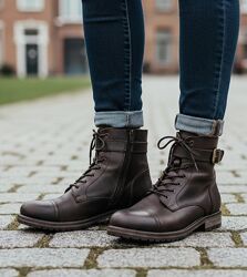 Чоловічі черевики, осінні, брутальні шкіряні, міцні ботинки Jack&Jones, р.43