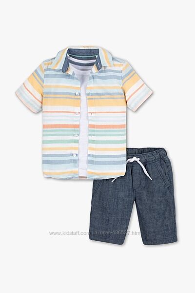 Красивый и практичный набор для мальчика шорты, футболка, рубашка 134