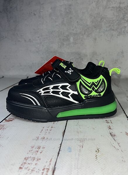 Кросівки дитячі LED Apawwa Чорно-зелений 638