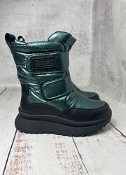 Чоботи дутики зимові дитячі на дівчинку Paliament Чорно-зелений 626