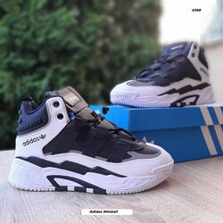 Зимові кросівки з хутром Adidas Niteball високі білі з чорним шкіра