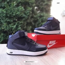 Зимові кросівки з хутром Nike Air Force 1 Mid 07 LV8 чорні на білій