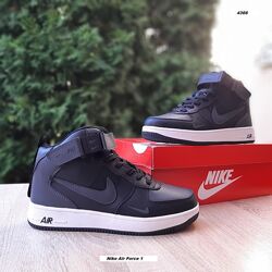 Зимові кросівки з хутром Nike Air Force 1 Mid 07 LV8  сірі з чорним 