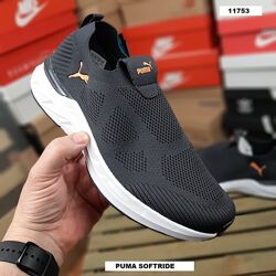 Кросівки чоловічі PUMA SOFTRIDE тапкі мокасіни сліпони темно сірі з помаран