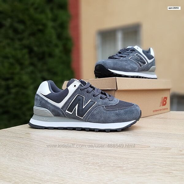 Кросівки жіночі New Balance 574 сірі з білим замш/текстиль