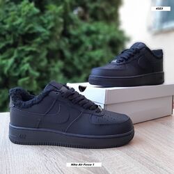 Зимові чоловічі кросівки Nike Air Force 1 Mid X Reigning Champ чорні шкіра