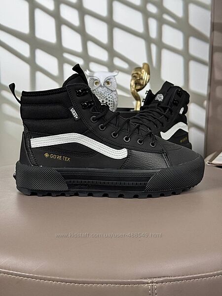 Зимові чоловічі кросівки з хутром високі Vans Sk8-Hi MTE-3 Fur чорні з біли