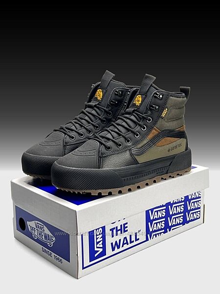 Зимові чоловічі кросівки з хутром високі Vans Sk8-Hi MTE-3 Fur Black Khaki 