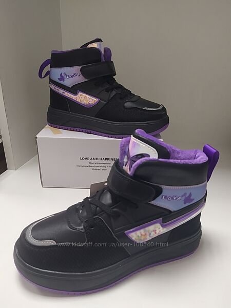 Демисезонные утеплённые ботинки для девочки на флисе 33-38р.