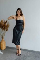 Плаття жіноче еко шкіра чорного кольору 