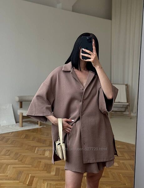  Жіночий літній костюм, сорочка та шорти, оверсайз, женский костюм летний