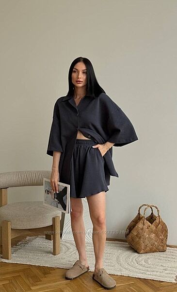 Жіночий літній костюм, сорочка та шорти, оверсайз, женский летний костюм 