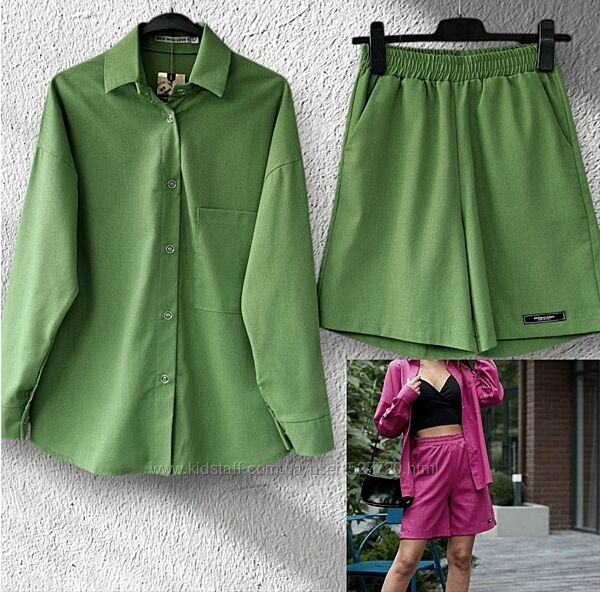 Жіночий костюм двійка, сорочка, шорти, літній, женский прогулочный костюм