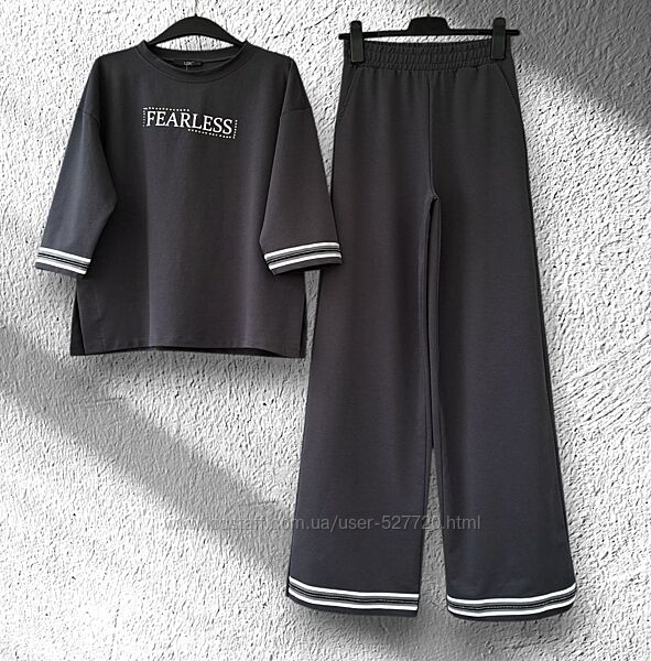 Жіночий трикотажний брючний костюм, прогулянковий, футболка, штани Туреччина